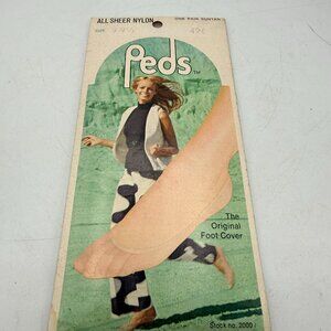 ✨ Vintage Peds Foot Cover All Sheer Nylon NOS | Suntan | Original Packaging ✨